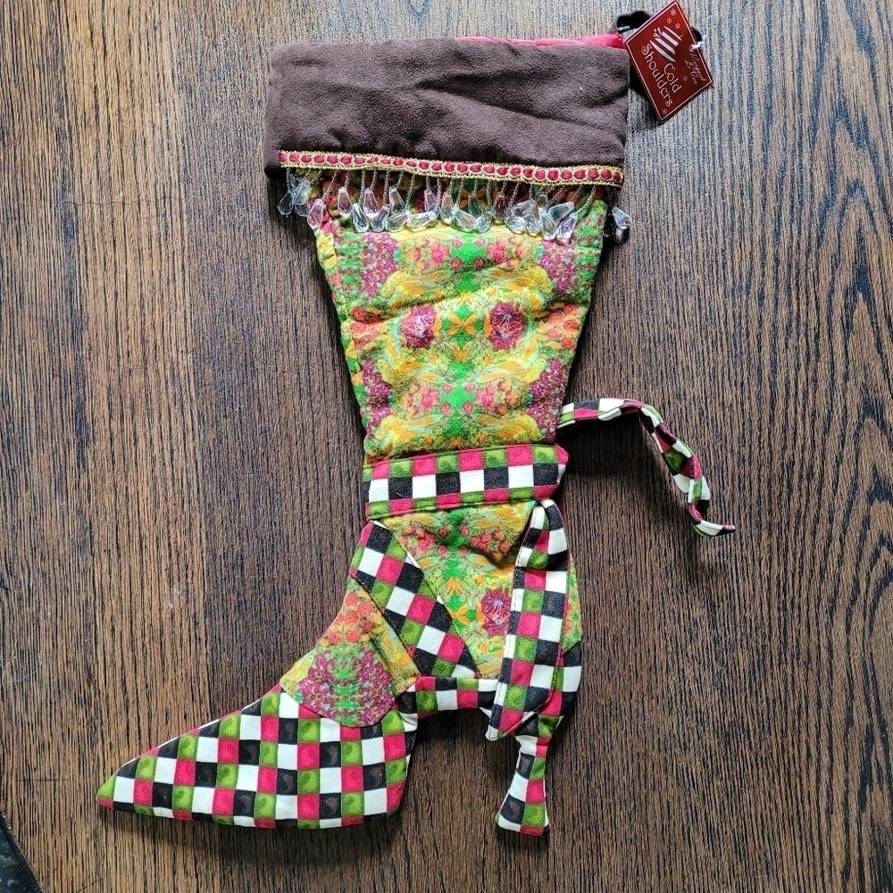 Cold Shoulders Hand-Crafted High Heel Christmas Stocking with Beads NEW with tag